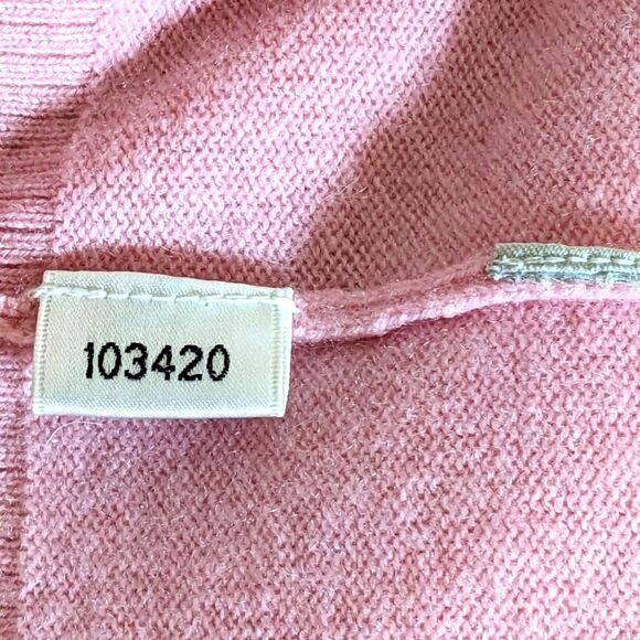 Ann Taylor 100% Cashmere Pink V-Neck Sweeter 3/4 Sleeve With Bow Size Large - Picture 6 of 7